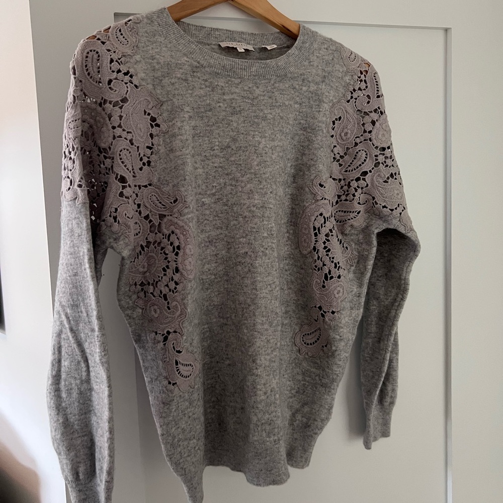Ted Baker Gray Sweater with Lace Cut Out Details